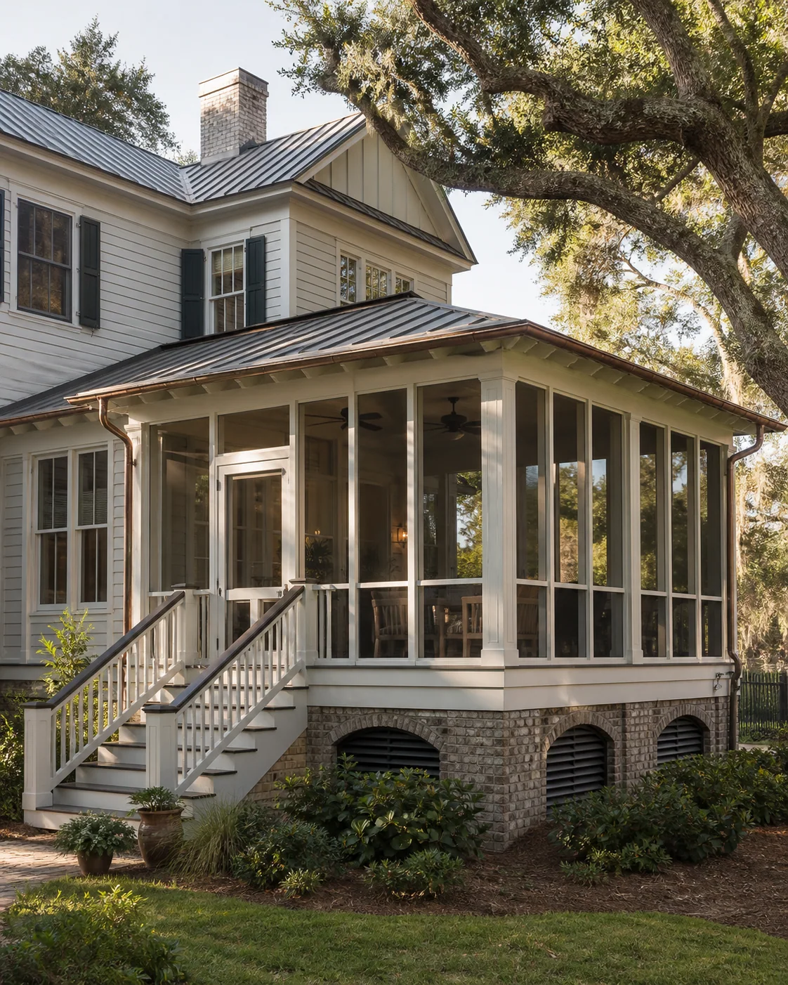 Architecturally integrated Lowcountry screened porch addition